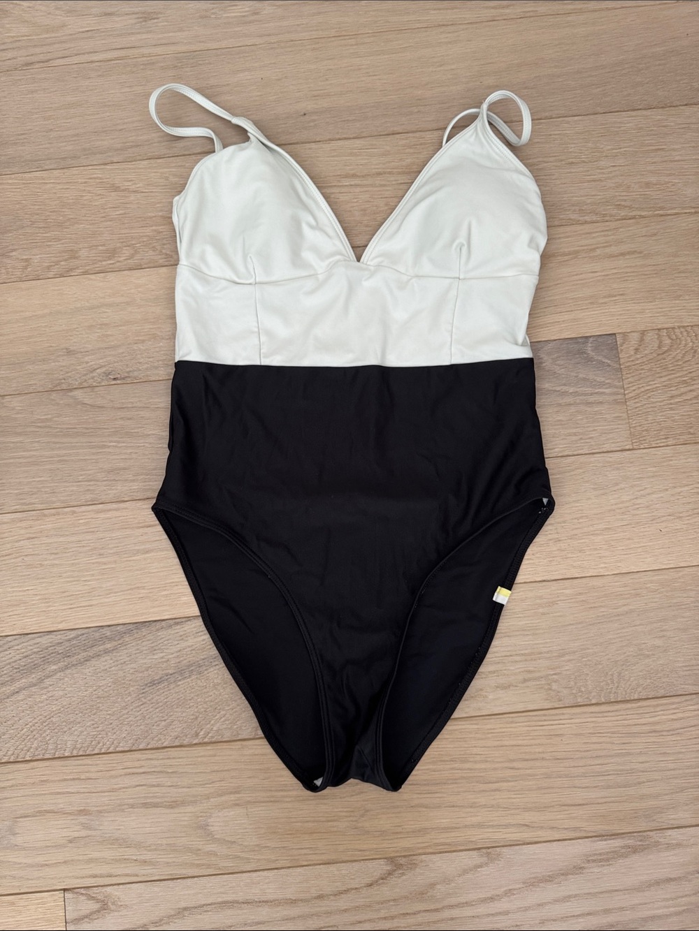 summersalt Two-Tone Cream and Black V-Neck One-Piece Swimsuit